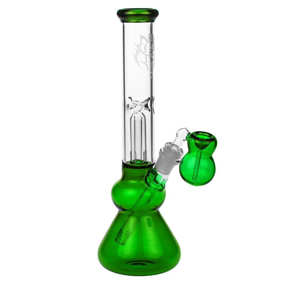 Black Leaf Glass Beaker Base Ice Bong with Precooler - Black - Side view 1