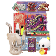 Front view of the “Year of the Snake” Smoking Box with vibrant red and gold detailing, featuring a display of smoking accessories.