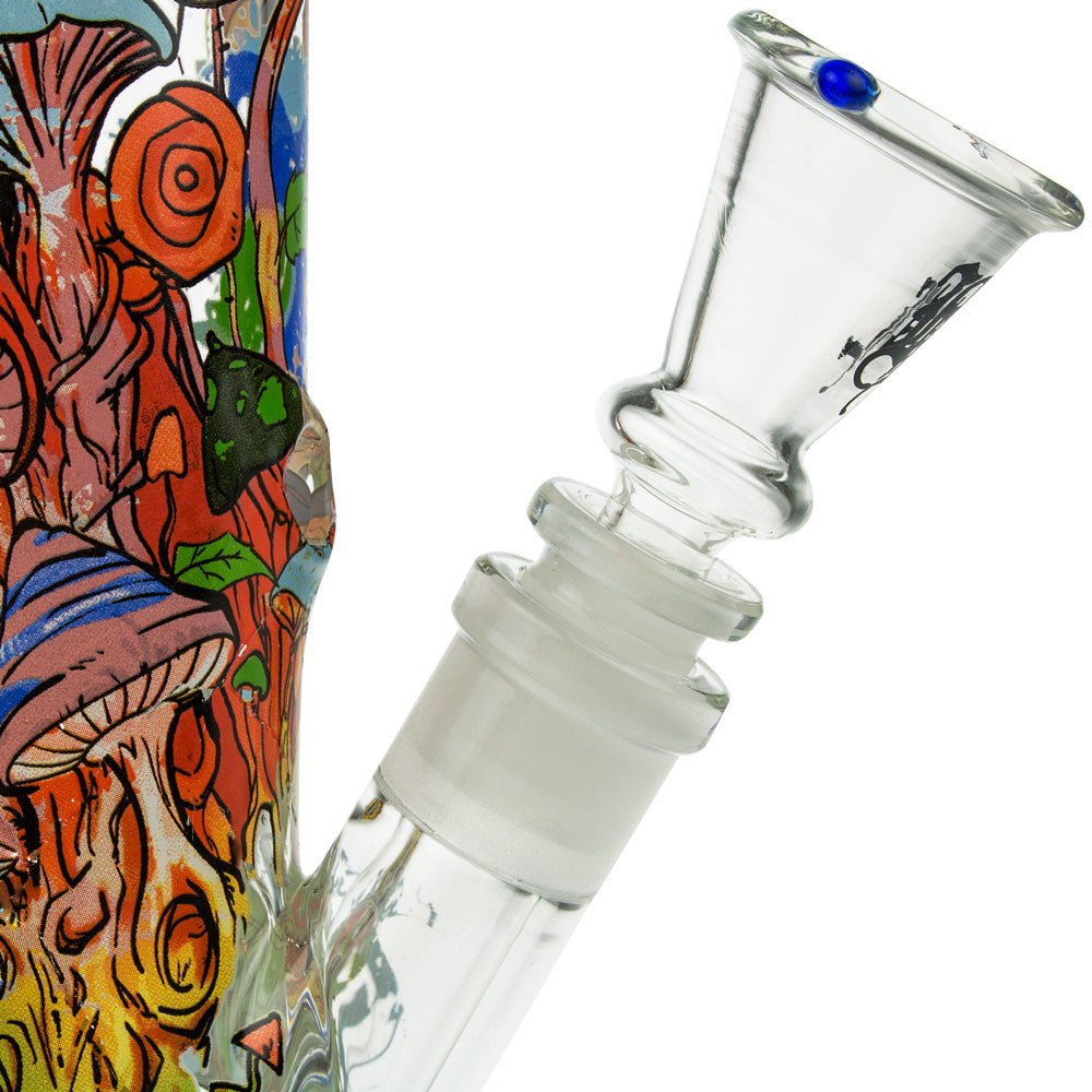 Black Leaf Mushroom Tree Straight Tube Glass Bong | Clear - Close up Mushroom Tree Print