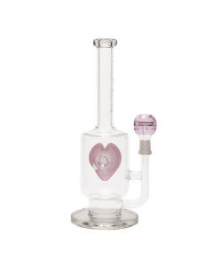 Pure Glass Surfrider Heart Dab Rig with Honeycomb Disc Perc | 11 Inch | side view 1